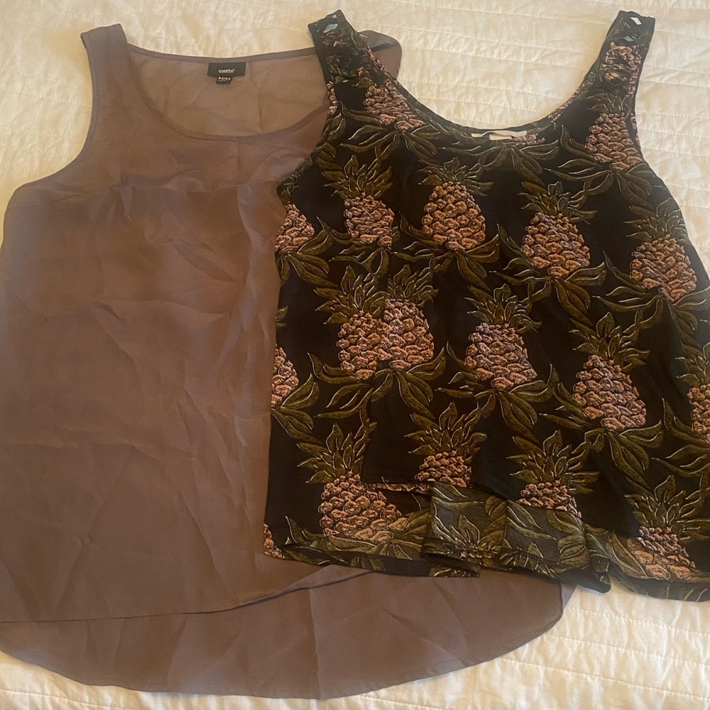 H&M + Mossimo Tank Top Bundle | Taupe Sheer & Pineapple Print | M